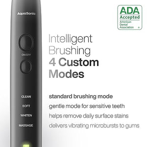 Aquasonic Black Series Ultra Whitening Toothbrush – ADA Accepted Power Toothbrush - 8 Brush Heads & Travel Case – 40,000 VPM Electric Motor & Wireless Charging - 4 Modes w Smart Timer