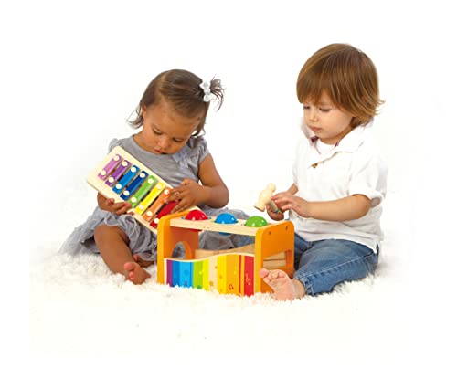 Hape Pound & Tap Bench with Slide Out Xylophone - Award Winning Durable Wooden Musical Pounding Toy for Toddlers,Yellow