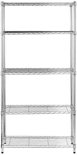 Amazon Basics 5-Shelf Adjustable, Heavy Duty Storage Shelving Unit (350 lbs loading capacity per shelf), Steel Organizer Wire Rack, Chrome Silver, 36" L x 14" W x 72" H