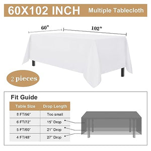 sancua 2 Pack White Tablecloth 60 x 102 Inch, Rectangle 6 Feet Table Cloth - Stain and Wrinkle Resistant Washable Polyester Table Cover for Dining Table, Buffet Parties and Camping