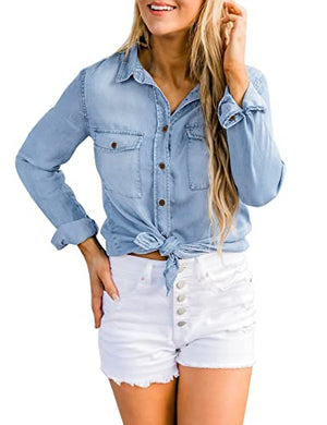 luvamia Denim Shirt Women Chambray Jean Western Shirts Long Sleeve Button Down Tops