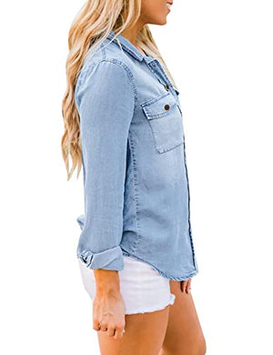 luvamia Denim Shirt Women Chambray Jean Western Shirts Long Sleeve Button Down Tops