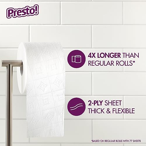 Amazon Brand - Presto! 308-Sheet Mega Roll 2-Ply Toilet Paper, Ultra-Strong, 24 Rolls (4 Packs of 6), Equivalent to 96 Regular Rolls, White