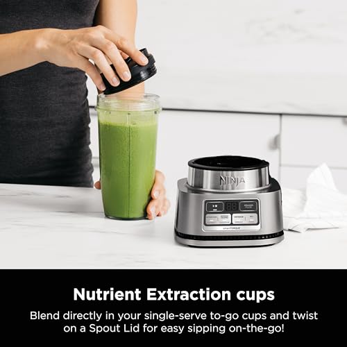 Ninja SS101 Foodi Smoothie Maker & Nutrient Extractor* 1200 WP, 6 Functions Smoothies, Extractions*, Spreads, smartTORQUE, 14-oz. , (2) To-Go Cups & Lids, Silver