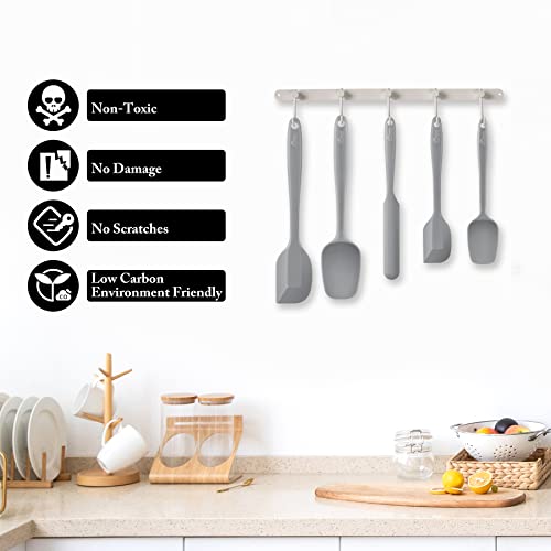 HOTEC Food Grade Silicone Rubber Spatula Set for Kitchen Baking, Cooking, and Mixing High Heat Resistant Non Stick Dishwasher Safe BPA-Free Set of 5 Grey