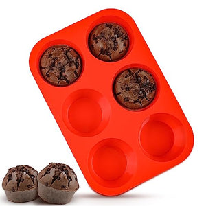 CAKETIME Jumbo Muffin Pan, 6 Cup Silicone Texas Muffin Pan, 3.5" Large Cupcake Tray BPA Free for Baking Non Stick