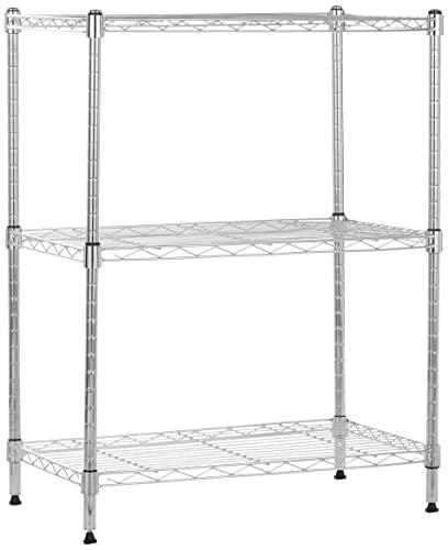 Amazon Basics 3-Shelf Narrow Adjustable, Heavy Duty Storage Shelving Unit (250 lbs loading capacity per shelf), Steel Organizer Wire Rack, Chrome, 23.2" L x 13.4" W x 30" H