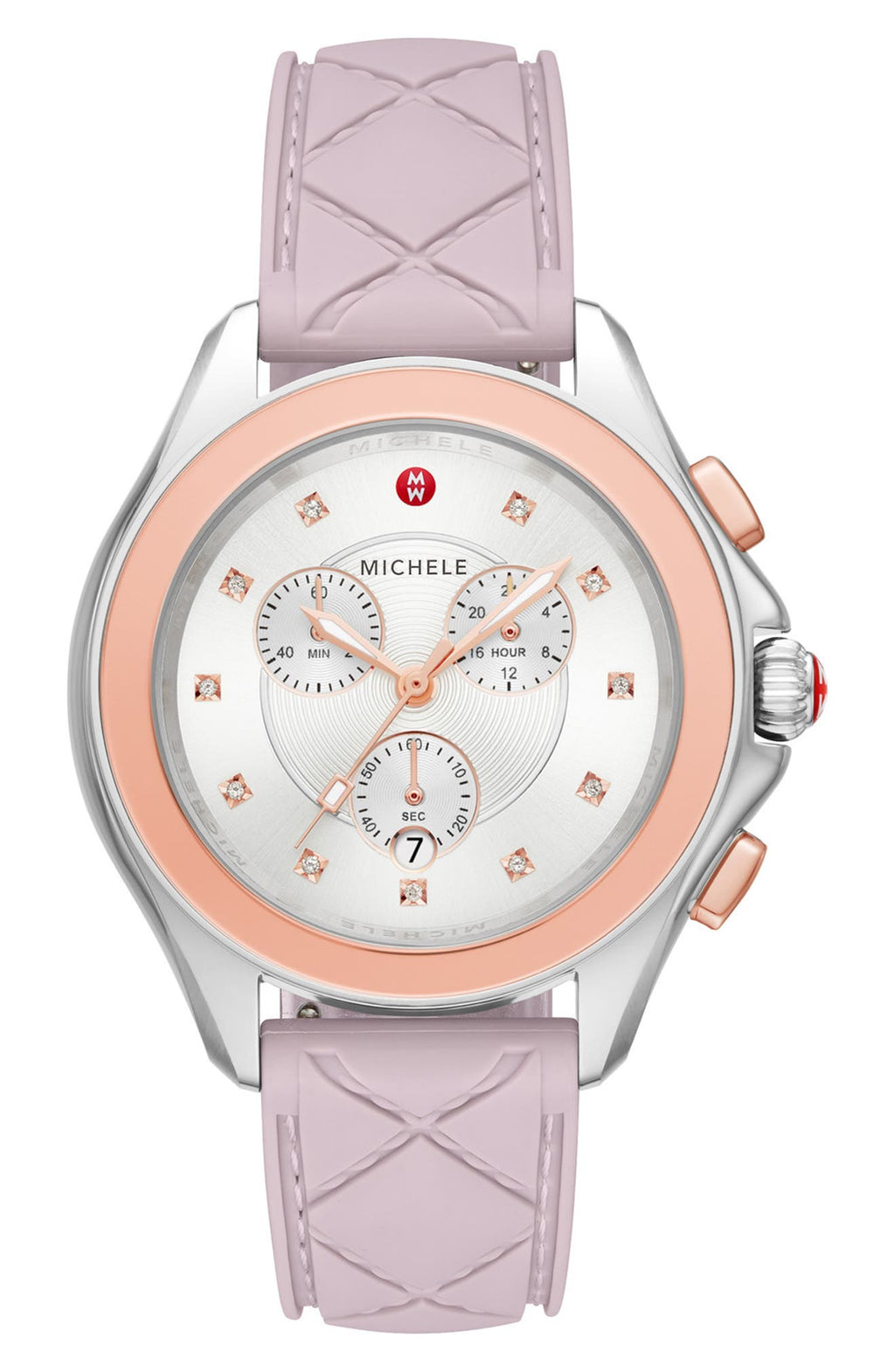 MICHELE Women's Cape Chronograph Lilac Silicone Watch, 38mm, Main, color, LILAC