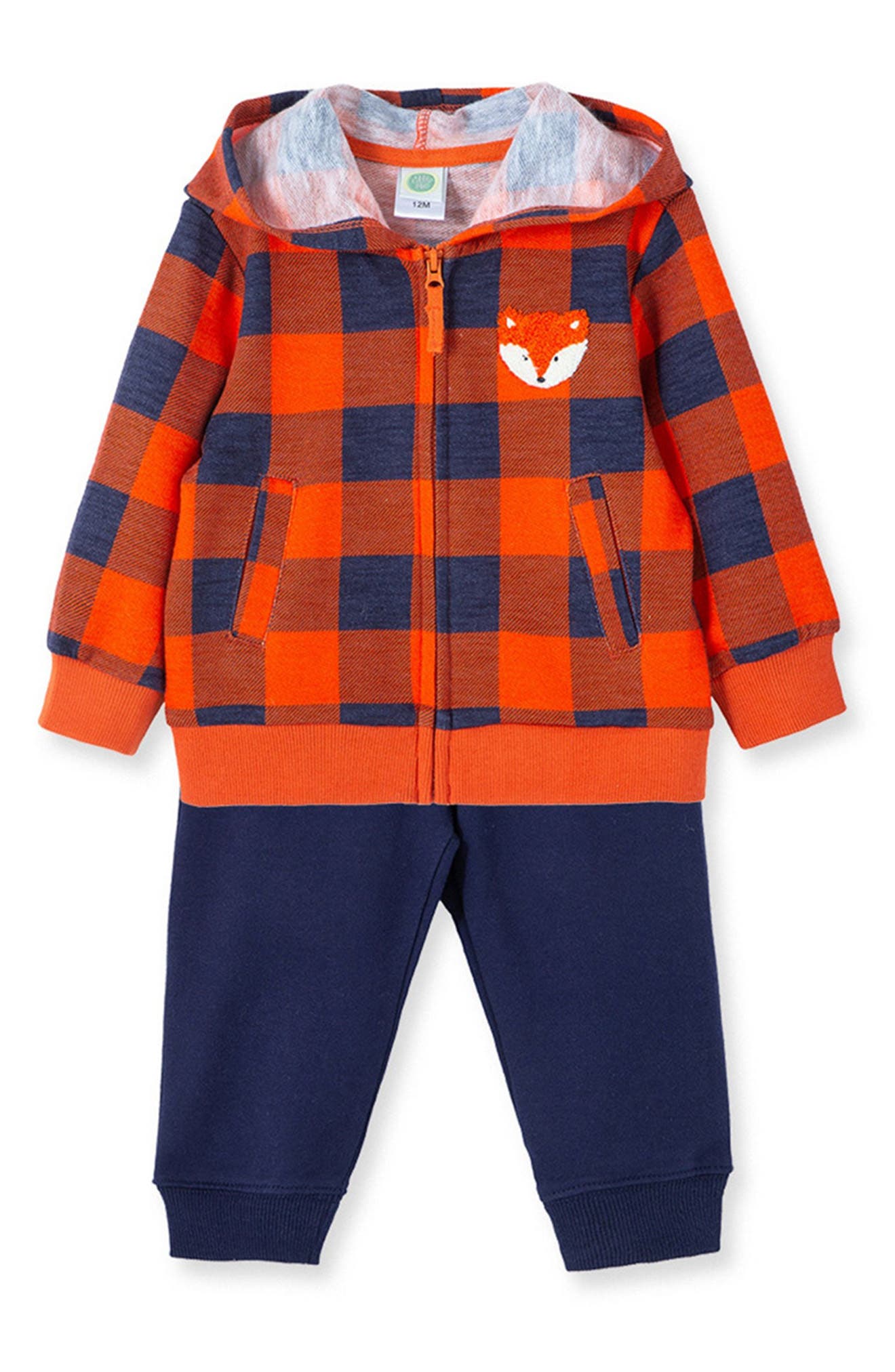 LITTLE ME Fox Zip-Up Hoodie & Joggers Set, Alternate, color, BLUE