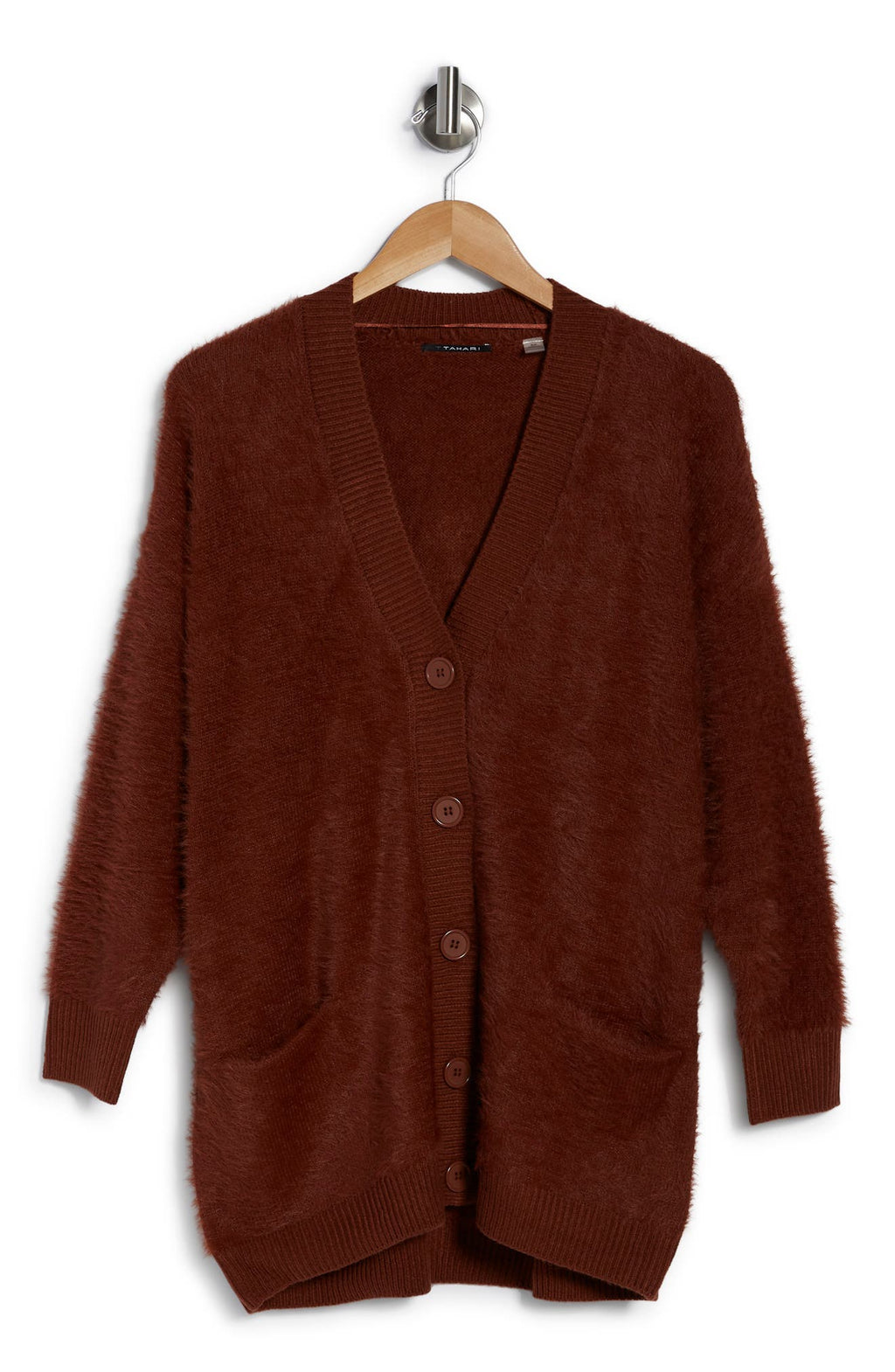 T TAHARI Eyelash Cardigan, Alternate, color, CHESTNUT