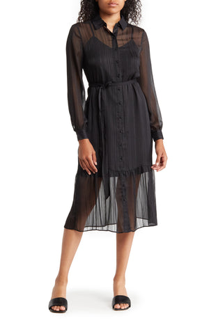 NANETTE LEPORE Yin Shadow Stripe Long Sleeve Shirtdress, Main, color, VERY BLACK
