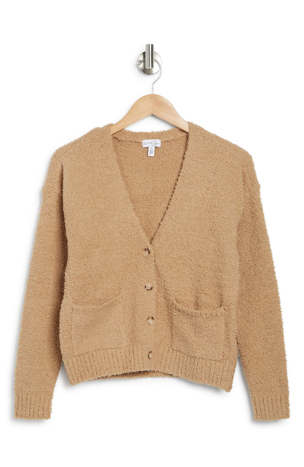 OLIVIA SKY Teddy Yarn Button-Up Cardigan, Alternate, color, TAN