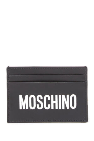 MOSCHINO Logo Print Leather Cardholder Wallet, Main, color, BLACK