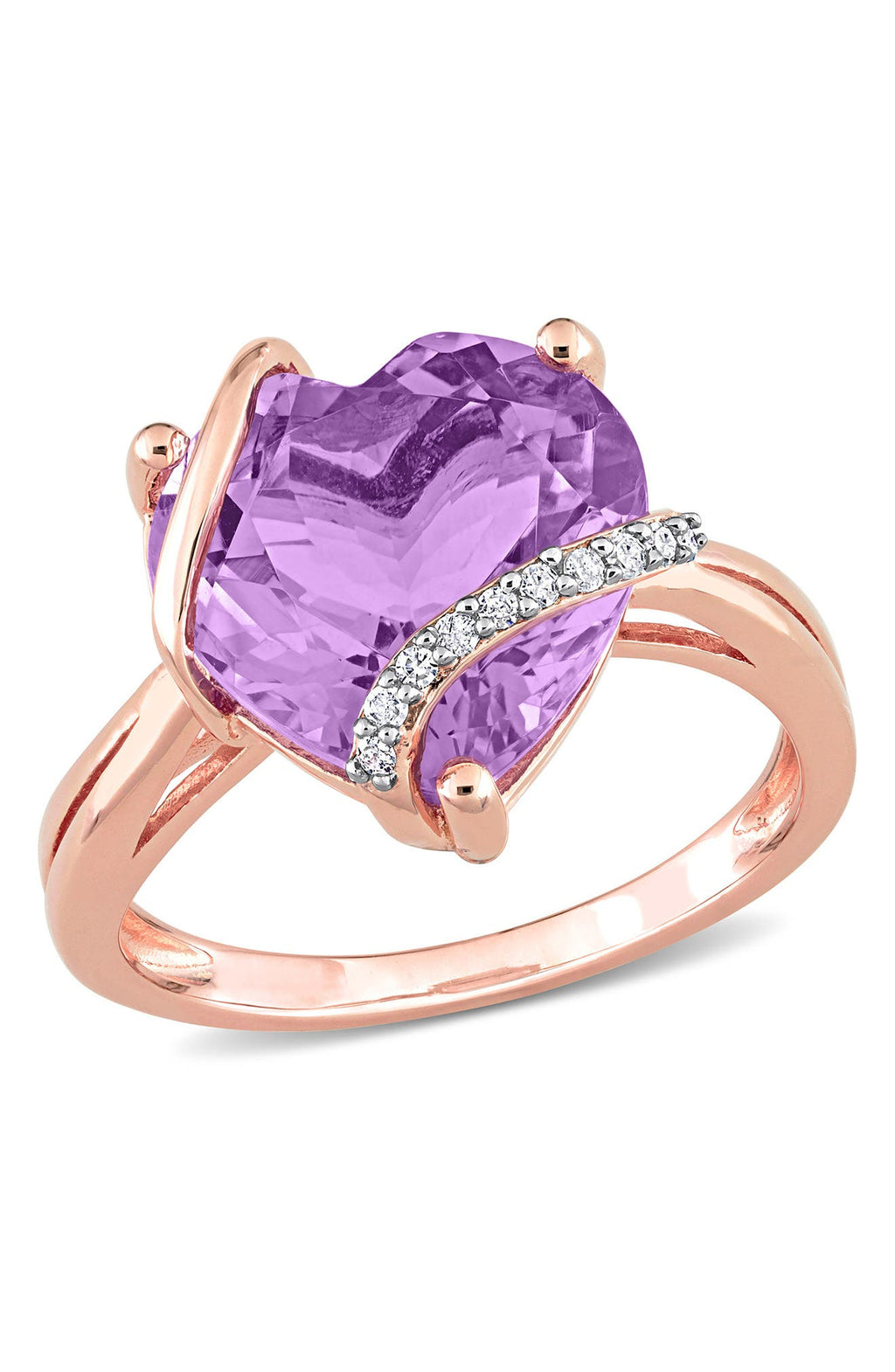 DELMAR 10K Rose Gold Amethyst Heart & Pavé Diamond Ring, Main, color, PURPLE