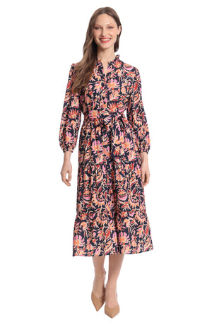 DONNA MORGAN FOR MAGGY Floral Long Sleeve Maxi Dress, Alternate, color, NAVY/ PINK