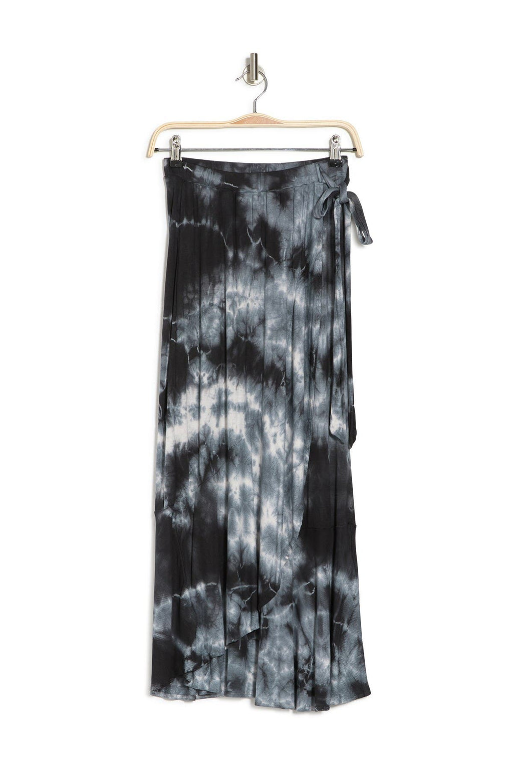 GO COUTURE Faux Wrap Midi Skirt, Alternate, color, BLACK TIE DYE