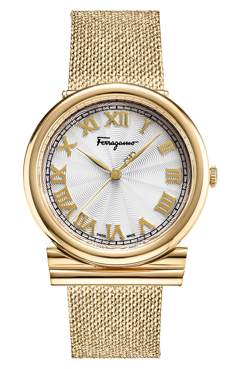 FERRAGAMO Round Mesh Strap Watch, 34mm, Main, color, GOLD