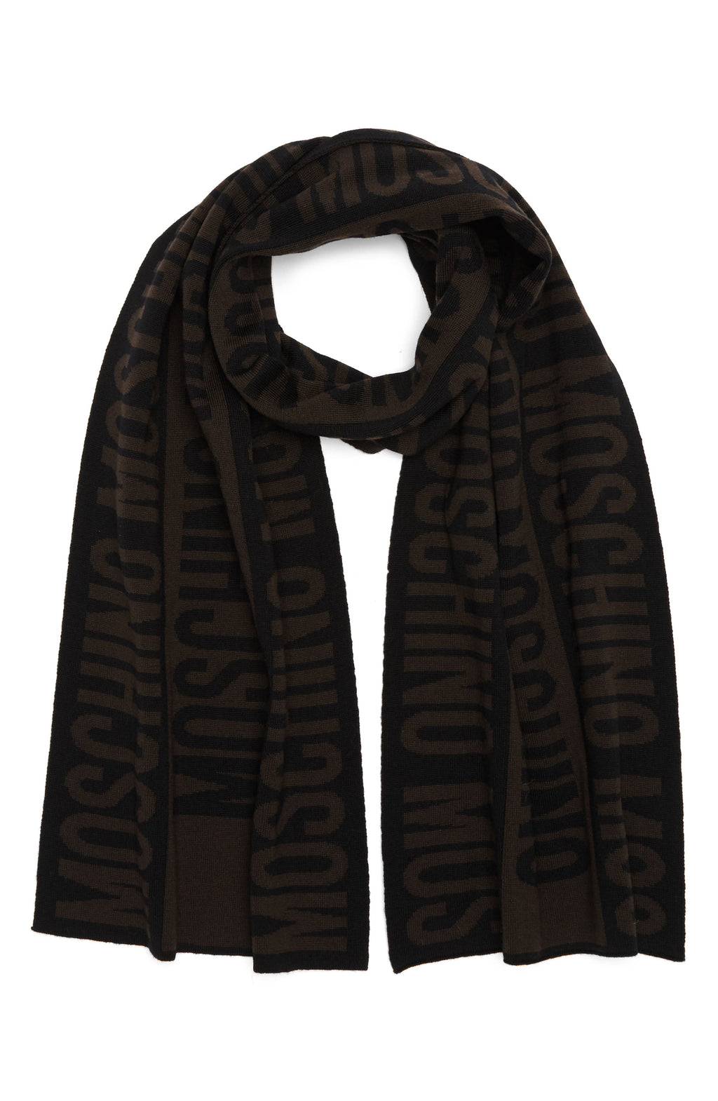 MOSCHINO Logo Wool Scarf, Main, color, BROWN