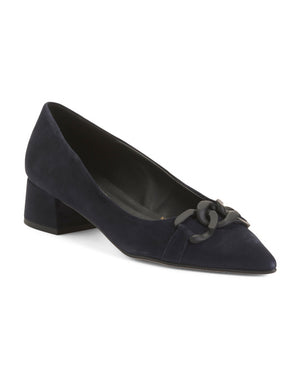 Made In Spain Suede Pointy Toe Flats With Chain