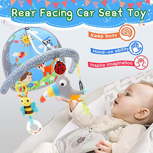 FPVERA Infant Car Seat Toys for Babies 0-6 Months: Travel Baby Toy for Rear Car Seat, Adjustable Mobile Activity Arch with Music, Sensory Hanging Toy Fits Safety Car Seats, Crib, Stroller