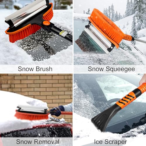 42'' Ice Scraper and Extendable Snow Brush Emergency Snow Shovel Snow Broom with Foam Grip 180° Pivoting Brush Head Snow Scraper for Cars, Trucks, SUVs, Vehicle