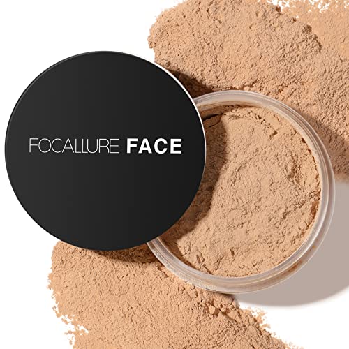 FOCALLURE Oil Control Loose Face Powder, Translucent Loose Setting Powder, Shine-Free Matte Finishing Powder, Long-lasting & Lightweight Sets Foundation Makeup, Includes Velour Powder Puff, Wheat