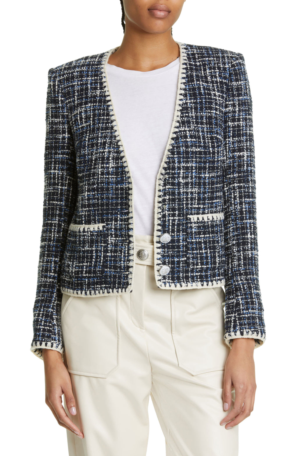Veronica Beard Bosea Cotton Blend Tweed Jacket, Main, color, NAVY MULTI