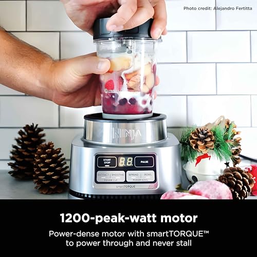 Ninja SS101 Foodi Smoothie Maker & Nutrient Extractor* 1200 WP, 6 Functions Smoothies, Extractions*, Spreads, smartTORQUE, 14-oz. Smoothie Maker, (2) To-Go Cups & Lids, Silver