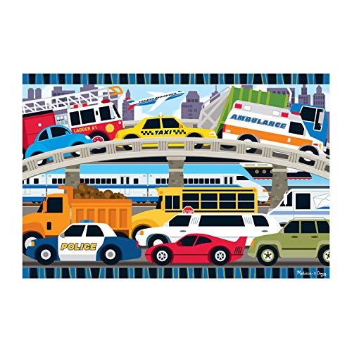 Melissa & Doug Traffic Jam Jumbo Jigsaw Floor Puzzle (24 pcs, 2 x 3 feet long) - Kids Vehicle Puzzles, Large Floor Puzzles For Preschoolers And Kids Ages 3+