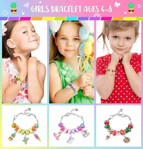 Girls Charm Bracelet Making Kit - Kids Unicorn Charms Bracelets Kits Jewelry Supplies Make Set DIY Art Craft Set Creative Birthday Gifts for 3 4 5 6 7 8 Year Old Girl Little Children Girl Toys Age 6-8