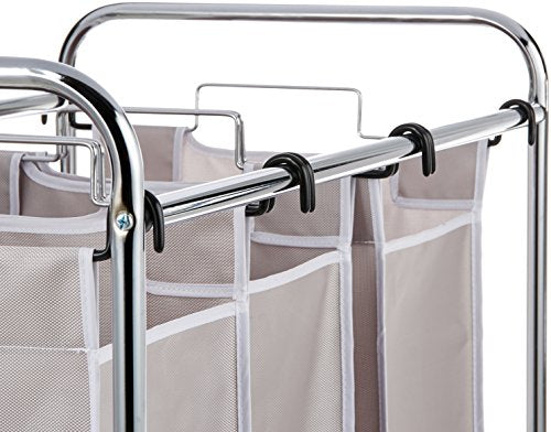 Amazon Basics 3-Bag Rectangular Laundry Hamper Sorter Basket, Grey