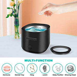 Ultrasonic Cleaner for Dentures, Retainer, Mouth Guard, Aligner, Toothbrush Head, 42kHz Ultrasonic Jewelry Cleaner, 180ML Portable Ultrasonic Retainer Cleaner at Home or Travel Use (Black)