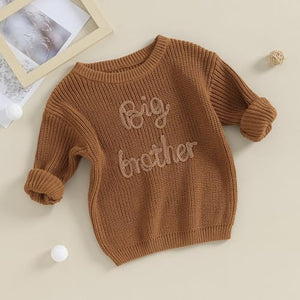 Big Brother Little Brother Matching Sweaters Baby Boy Letter Embroidery Crew Neck Long Sleeve Knitted Pullovers