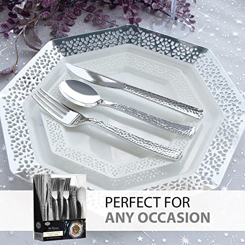 Lillian Tablesettings Plastic Cutlery Silverware Extra Heavyweight Disposable Flatware, Full Size Cutlery Combo, 32 Forks, 32 Knifes, 32 Spoons, Value Pack 96 Count