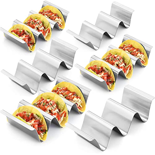 RTT Taco Holder Stand,Set of 6 Stainless Steel Taco Tray,Stylish Taco Shell Holders, Rack Holds Up to 3 Tacos Each Keeping Shells Upright, Health Material Taco Rack Oven,Grill and Dishwasher Safe