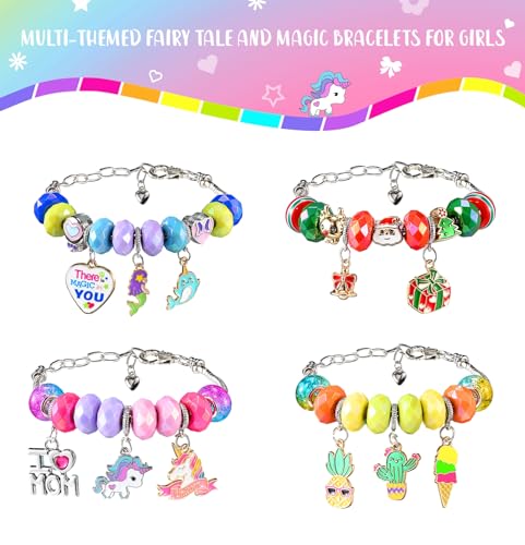 Girls Charm Bracelet Making Kit - Kids Unicorn Charms Bracelets Kits Jewelry Supplies Make Set DIY Art Craft Set Creative Birthday Gifts for 3 4 5 6 7 8 Year Old Girl Little Children Girl Toys Age 6-8