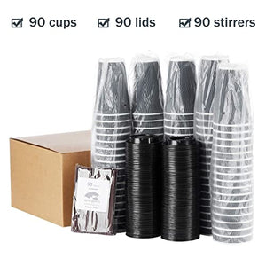 Disposable Paper Coffee Cups with Lids, 90 pack 16 oz Ripple Wall Paper Cups, Corrugated Insulated To Go Cups for Cold Beverage, Recyclable Takeaway Hot Drinking Cups for Home Kitchen Cafe Parties