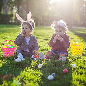 Sizonjoy 12 Pack Easter Baskets for Kids, 8.6" Plastic Easter Bags with Handles, Easter Bucket Bags Filled with Grass,Perfect Theme Party Favors Decorations