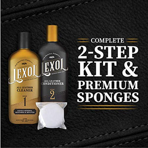 Lexol Leather Conditioner and Leather Cleaner Kit, Use on Car Leather, Furniture, Shoes, Bags, and Accessories, Trusted Leather Care Since 1933, 8 oz Bottles, Includes Two Application Sponges, Black.