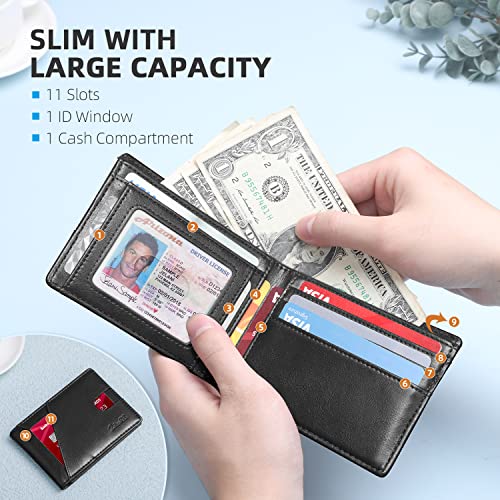 Zitahli Wallet for Men,Mens Wallet,Slim Leather Bifold,RFID Blocking 11 Slots Gift Box