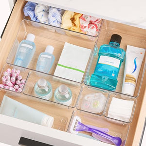 Vtopmart 28 PCS Clear Plastic Drawer Organizers Set, 4-Size Bathroom and Vanity Drawer Organizer Trays, Acrylic Storage Bins for Makeup, Cosmetic, Kitchen Utensils, Tool Organizer for Gadgets