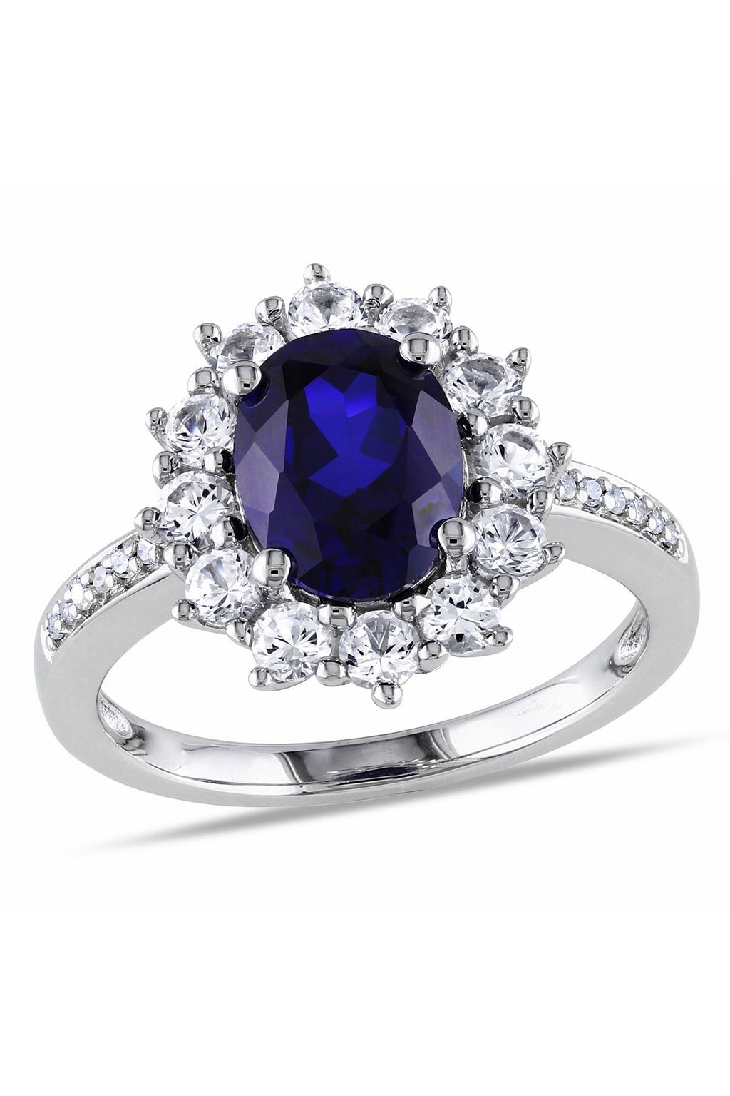 DELMAR Sterling Silver Diamond & Created Sapphire Ring - 0.05 ctw, Main, color, BLUE