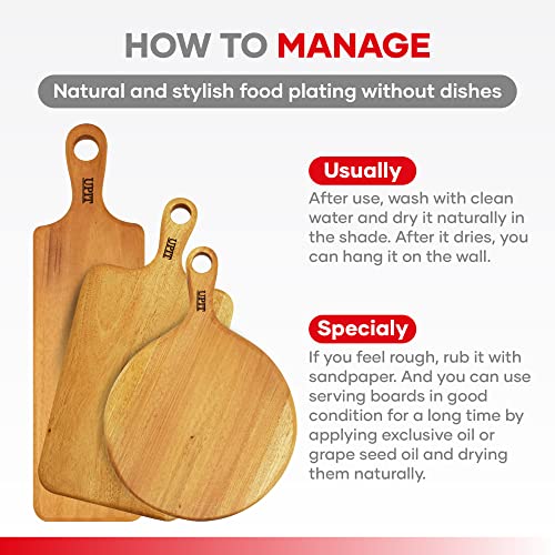 UPIT Wood Serving Tray - Cutting Boards with Handle - Serving Tray Serves for Cheese, Pizza & Fruits - Chopping Board for Meat & Fish - Cutting Boards for Kitchen & Housewarming Gift (Long Slim)