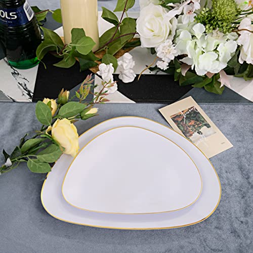 supernal 60pcs White Gold Plastic Plates,Gold Plastic Dinnerware Plates,Triangular Gold Plates,includes 30 Gold Plates and 30 Dessert Plates for Wedding and Parties