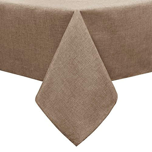 Hiasan Faux Linen Rectangle Tablecloth - Wrinkle and Stain Resistant Washable Table Cloth for Kitchen Dining Room Holiday Table Cover for Party Dinner, Khaki, 70 x 140 Inch