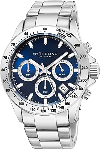 Stührling Original Men’s Chronograph Watch Stainless Steel Bracelet with Screw Down Crown and Water Resistant to 100 M. Analog Dial Quartz Movement