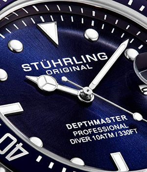 Stuhrling Original Men's Watch Dive Watch Silver 42 MM Case with Screw Down Crown Rubber Strap Water Resistant to 330 FT