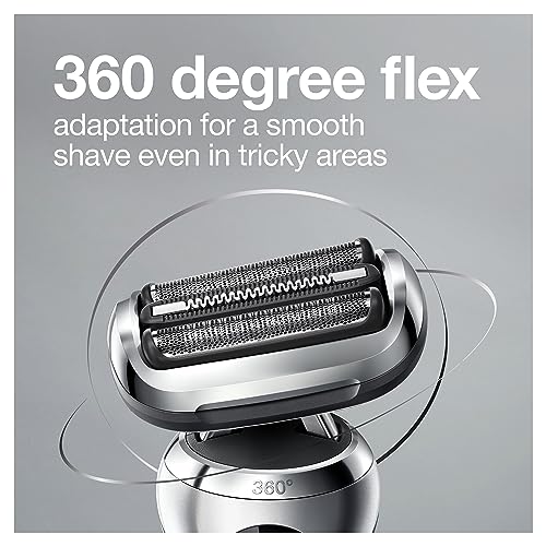 Braun Series 7 360 Flex Head Electric Shaver with Beard Trimmer for Men, Rechargeable, Wet & Dry with Charging Stand & Travel Case, Silver Black