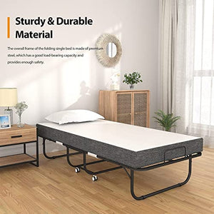 Foxemart Folding Bed with Mattress Portable Foldable Guest Beds Cot Size Rollaway Beds for Adults with Luxurious Memory 5 Inch Foam Mattress and Super Sturdy Frame, 75 x 31 Inch
