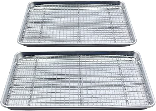 Checkered Chef Baking Sheets for Oven - Half Sheet Pan with Stainless Steel Wire Rack Set 2-Pack - Easy Clean Cookie Sheets, Aluminum Bakeware